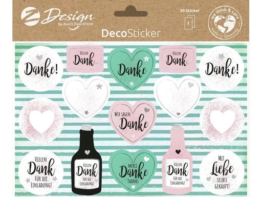[90032651 1058286] Z-Design Motivsticker A5 Deko Danke, Bunt, 30 Aufkleber