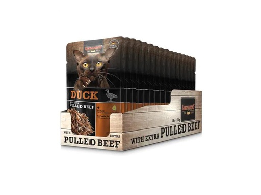 [90208527 1294566] Leonardo Cat Food Nassfutter Ente &amp; Pulled Beef, 16 x 70 g