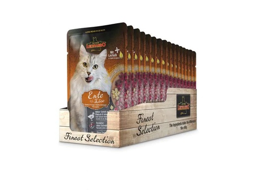 [90208529 1294555] Leonardo Cat Food Nassfutter Ente &amp; Käse, 16 x 85 g