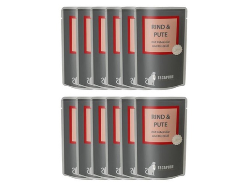 [90210445 1301560] Escapure Nassfutter Pouch Rind &amp; Pute, 12 x 100 g