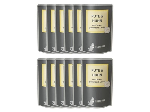 [90210459 1301559] Escapure Nassfutter Pouch Pute &amp; Huhn, 12 x 100 g