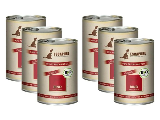 [90210460 1301564] Escapure Nassfutter BIO Rinder Gulasch, 6 x 400 g