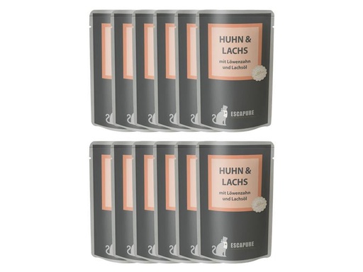 [90210463 1301558] Escapure Nassfutter Pouch Huhn &amp; Lachs, 12 x 100 g