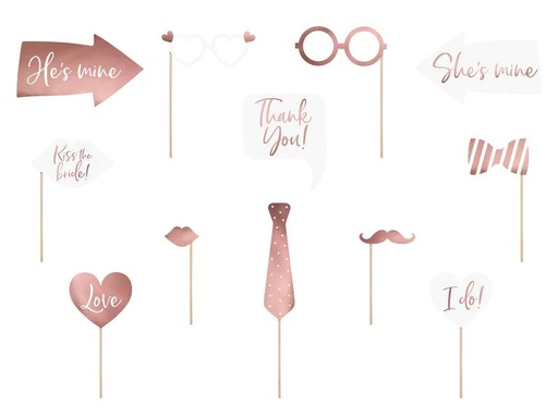 [90210684 1279959] Partydeco Hochzeitsaccessoire Photo Booth Set 12-teilig, Rosegold