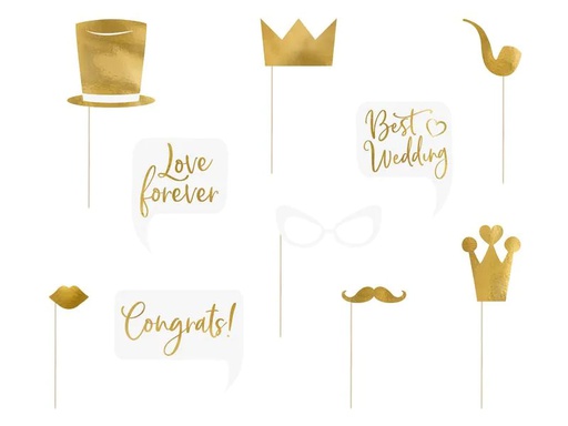 [90210873 1279958] Partydeco Hochzeitsaccessoire Photo Booth Wedding Set 10-teilig, Gold