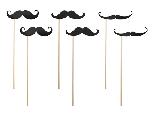 [90211011 1310365] Partydeco Partyaccessoire Moustache 6-teilig, Schwarz