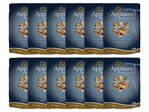 [90212021 1303184] Applaws Nassfutter Pouch Thunfisch &amp; Seebrasse, 12 x 70 g