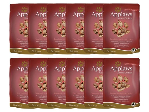 [90212052 1303183] Applaws Nassfutter Pouch Thunfisch &amp; Pazifik-Garnelen, 12 x 70 g