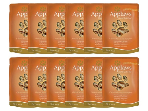 [90212075 1303182] Applaws Nassfutter Pouch Huhn &amp; Kürbis, 12 x 70 g