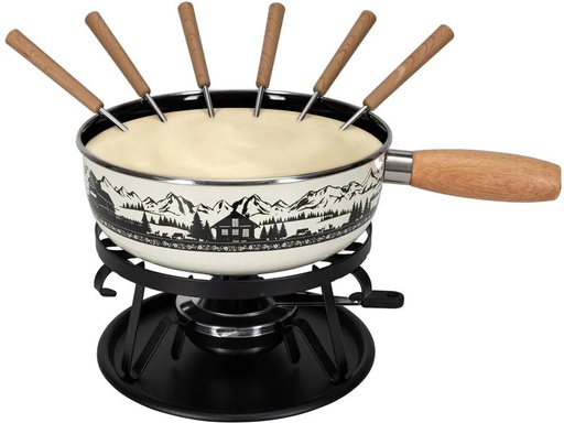 [90213323 1317516] Nouvel Käsefondue-Set Maiensäss 9 Teile, Schwarz/Weiss