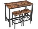 VASAGLE Bartisch mit 2 Hockern 40/120 x 65 cm/90 cm, Braun/Schwarz