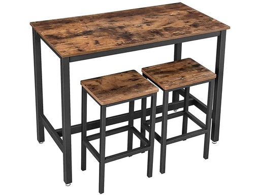 [90213639 1309765] VASAGLE Bartisch mit 2 Hockern 40/120 x 65 cm/90 cm, Braun/Schwarz