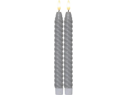 [90215059 1311385] Star Trading LED-Stabkerzen Set Flamme Swirl, Ø 2.3 x 25 cm, Grau, 2 Stk
