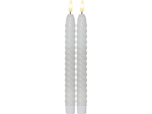 [90215167 1311383] Star Trading LED-Stabkerzen Set Flamme Swirl, Ø 2.3 x 25 cm, Weiss, 2 Stk