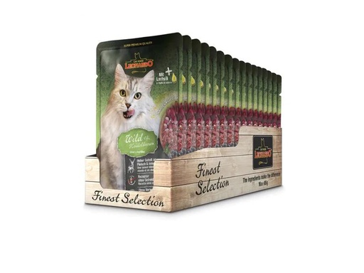 [90215536 1294559] Leonardo Cat Food Nassfutter Wild &amp; Heidelbeeren, 16 x 85 g