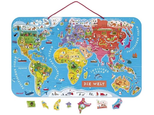[90215914 1321249] Janod Magnet-Puzzle Weltkarte: Die Welt 92-teilig -DE-