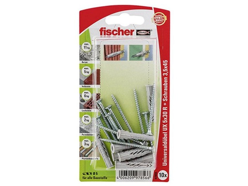 [90034486 683617] Fischer Universaldübel  UX 5 x 30 R S mit Rand, 10 Stück