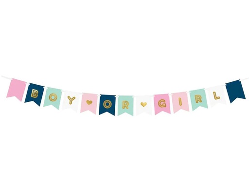[90216962 1319528] Partydeco Girlande Boy or Girl 1.75 m, in Blau/Gold/Rosa