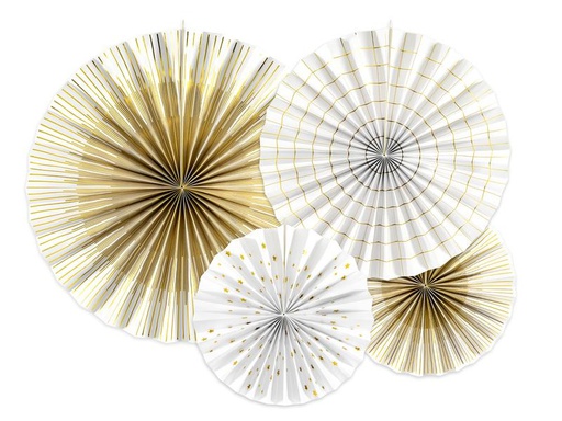 [90217077 1279945] Partydeco Rosetten Zweifarbig 4 Stück, Weiss/Gold