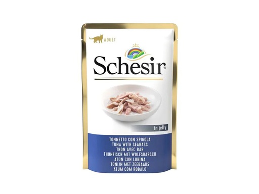 [90217452 1328407] Schesir Nassfutter Thunfisch &amp; Wolfsbarsch in Gelée, 85 g