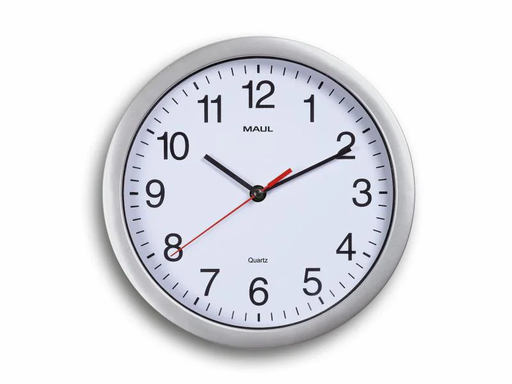 [90003469 609178] Maul Wanduhr MAULrun Ø 25 cm Silber/Weiss