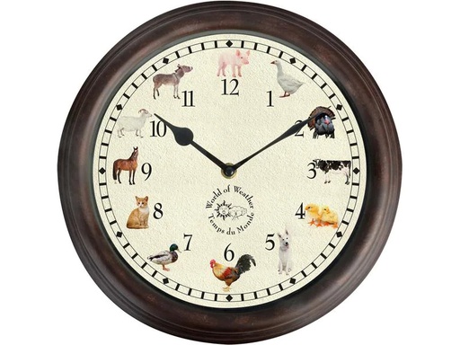 [90217935 1308632] Esschert Design Gartenuhr mit Bauernhoftiergeräuschen ø 30 cm, Mehrfarbig