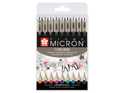 [90035018 995775] Sakura Fineliner Pigma Micron Bunt, 9-Teilig