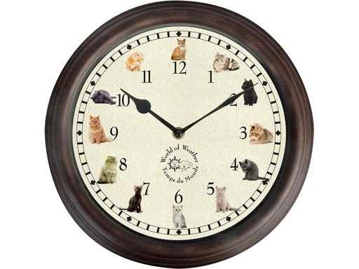 [90218385 1308633] Esschert Design Gartenuhr mit Katzengeräuschen ø 30 cm, Mehrfarbig