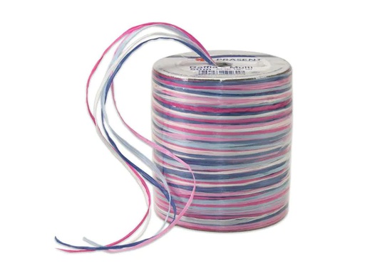 [90220001 1318993] Pattberg Geschenkband Raffia Multi 50 m, Blau/Rosa/Weiss