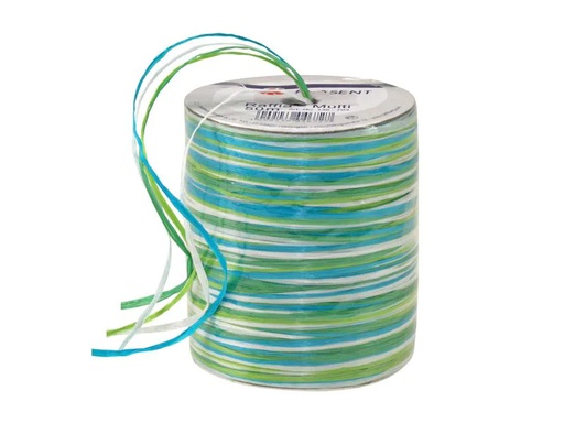 [90220201 1318992] Pattberg Geschenkband Raffia Multi 50 m, Grün/Blau/Weiss