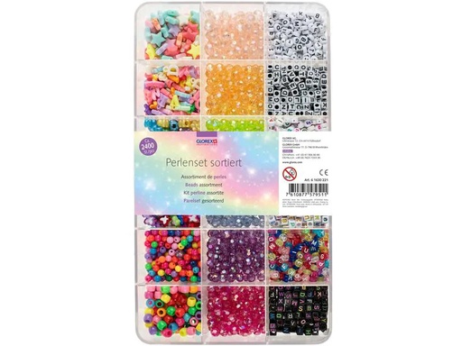 [90221232 1328008] Glorex Perlen-Set Kunststoff, ca. 2400 Stk, Mehrfarbig