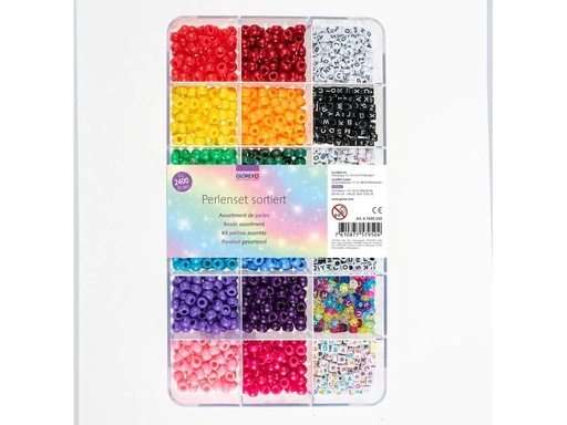 [90221335 1328007] Glorex Perlen-Set Kunststoff, ca. 2400 Stk, Mehrfarbig