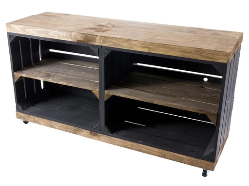 [90036219 1162322] Holz Zollhaus Regal auf Rollen Vintage, Schwarz / Braun, 100 x 50 cm