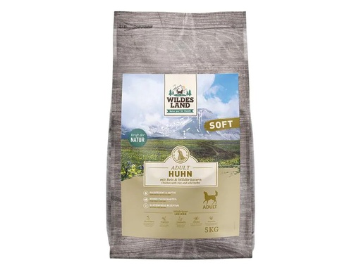 [90224549 1348544] Wildes Land Halbfeuchtfutter Huhn mit Reis &amp; Wildkräutern 5 kg