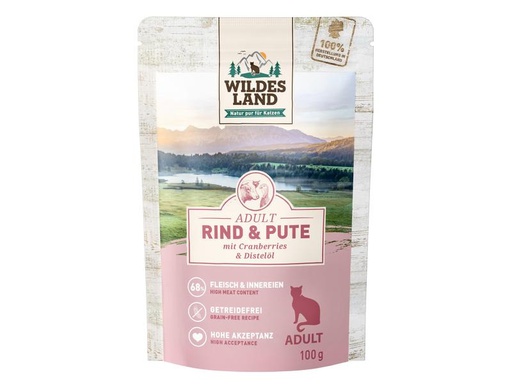 [90224551 1349986] Wildes Land Nassfutter Adult Rind &amp; Pute 12 x 100 g