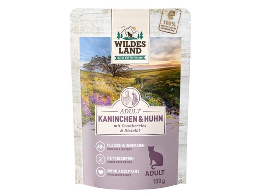 [90224553 1349985] Wildes Land Nassfutter Adult Kaninchen &amp; Huhn 12 x 100 g