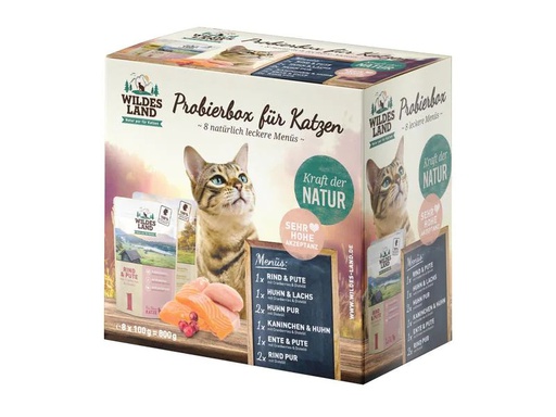 [90224557 1349859] Wildes Land Nassfutter Adult Pouch Probierbox 8 x 100 g