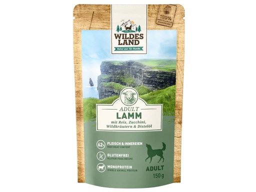 [90224569 1348511] Wildes Land Nassfutter Lamm mit Reis, Zucchini &amp; Wildkräutern 150 g