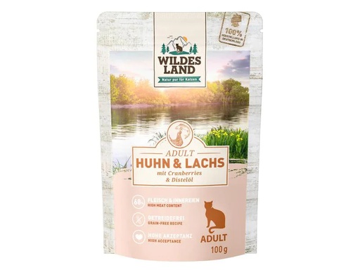 [90224573 1349987] Wildes Land Nassfutter Adult Huhn &amp; Lachs 12 x 100 g