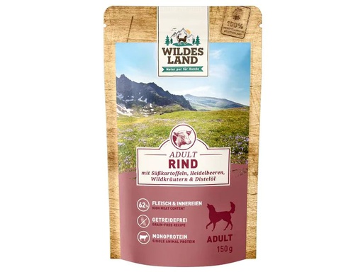 [90224576 1348513] Wildes Land Nassfutter Rind mit Süsskartoffeln &amp; Heidelbeeren 150g
