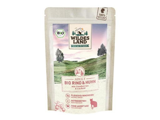 [90224590 1349979] Wildes Land Nassfutter Adult BIO Rind &amp; Huhn 12 x 85 g