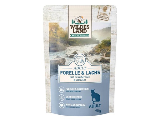 [90224597 1349983] Wildes Land Nassfutter Adult Forelle &amp; Lachs 12 x 90 g