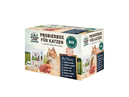 [90224601 1349864] Wildes Land Nassfutter Adult BIO Probierbox, 6 x 85 g
