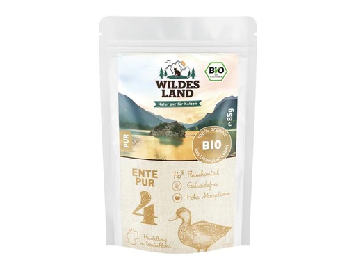 [90224602 1349863] Wildes Land Nassfutter Adult BIO Ente PUR m. Lachsöl 85 g