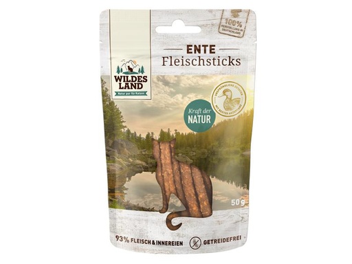 [90224614 1349876] Wildes Land Katzen-Snack Ente Pur Sticks 50 g