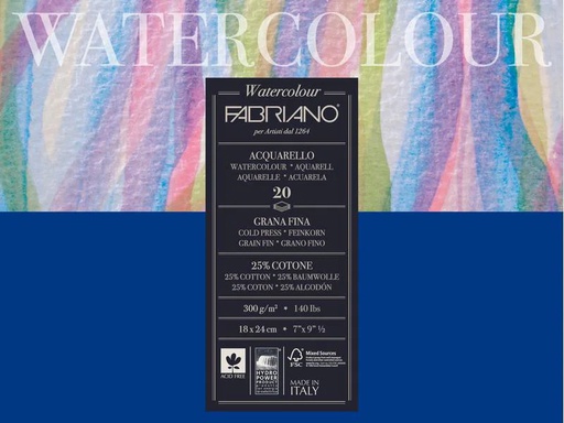 [90003647 1116244] Fabriano Aquarellblock 18 x 24 cm, 300 g/m², 20 Blatt
