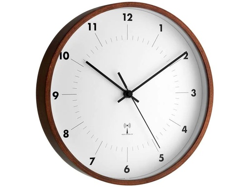 [90225132 1348951] TFA Dostmann Funk-Wanduhr mit Holzrahmen 25.5 cm, Braun/Weiss