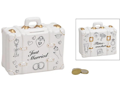 [90226304 1340281] G. Wurm Spardose Koffer Just Married 6 x 14 x 13 cm