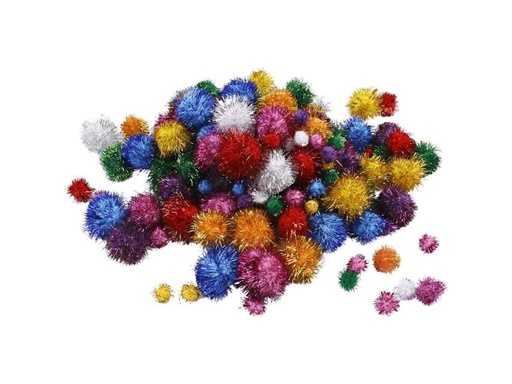 [90037303 1015989] Creativ Company Pompon 5-40 mm Glitzer, ca 75 Stück, farbig assortiert