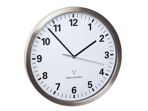 [90037507 995494] TFA Dostmann Funk-Wanduhr Ø 30.5 cm, Silber